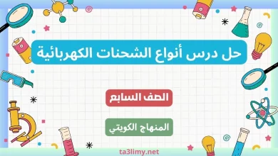 حل درس أنواع الشحنات الكهربائية للصف السابع الكويت